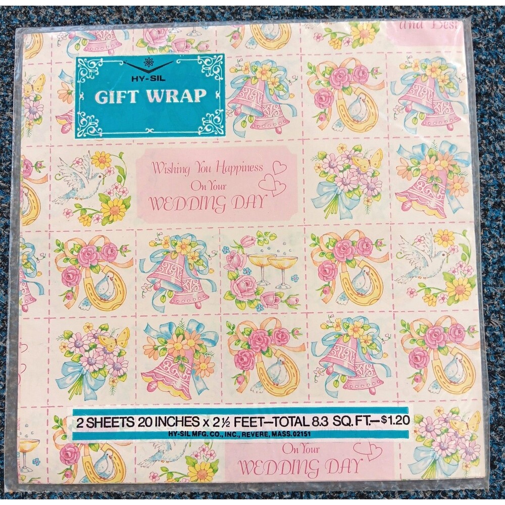 Vintage Hy-Sil Gift Wrap Wrapping Paper Wedding Day Congrats 2 Sheets 20x30